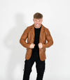 Men's Classic Three Button Leather Blazer - Tan