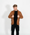 Men's Classic Three Button Leather Blazer - Tan