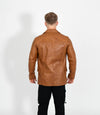 Men's Classic Three Button Leather Blazer - Tan