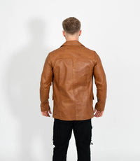 Men's Classic Three Button Leather Blazer - Tan