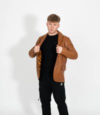Men's Classic Three Button Leather Blazer - Tan