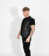 Men's V-Neck Adjustable Leather Waistcoat - Black
