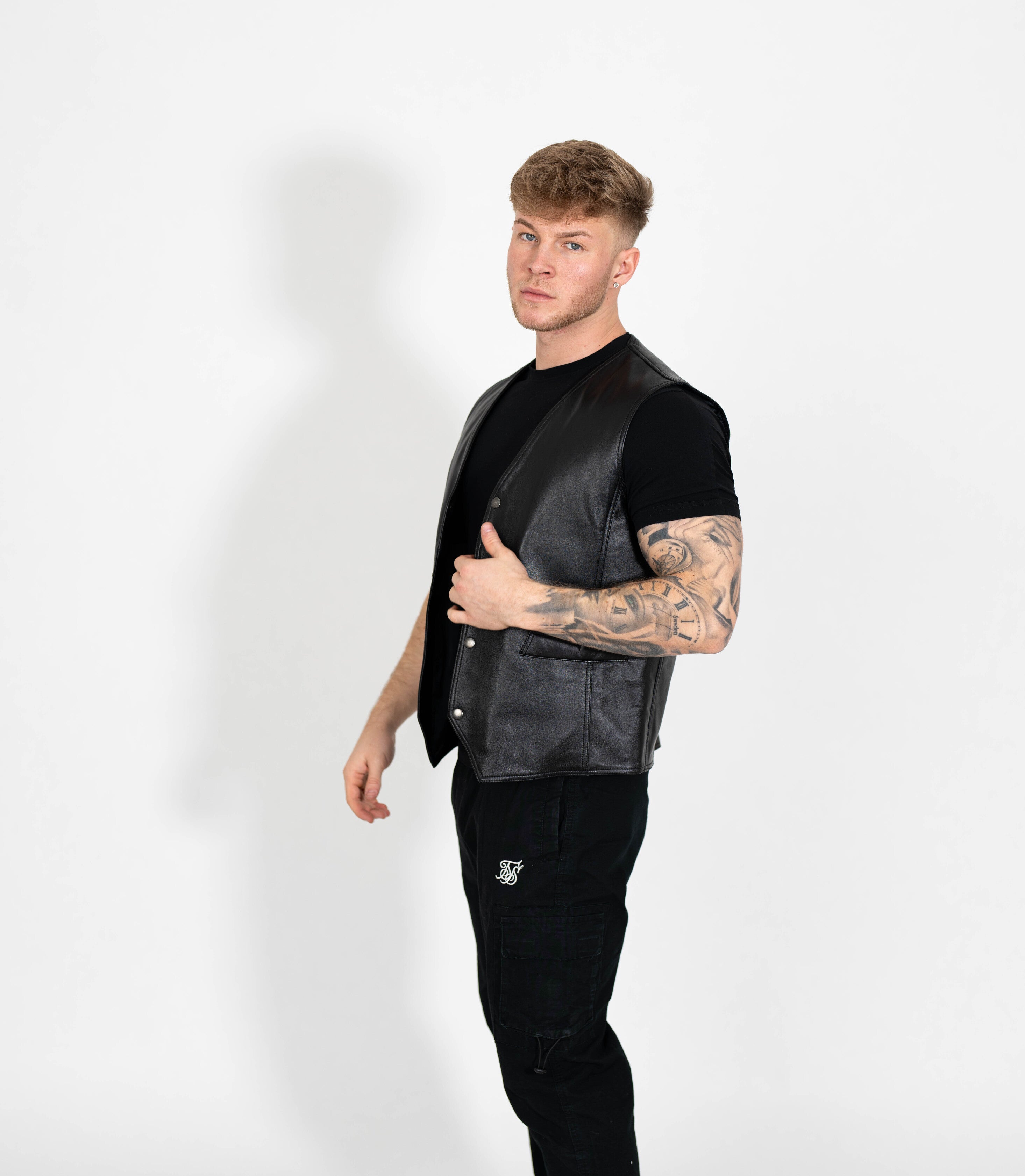 Men's V-Neck Adjustable Leather Waistcoat - Black – Brick Lane