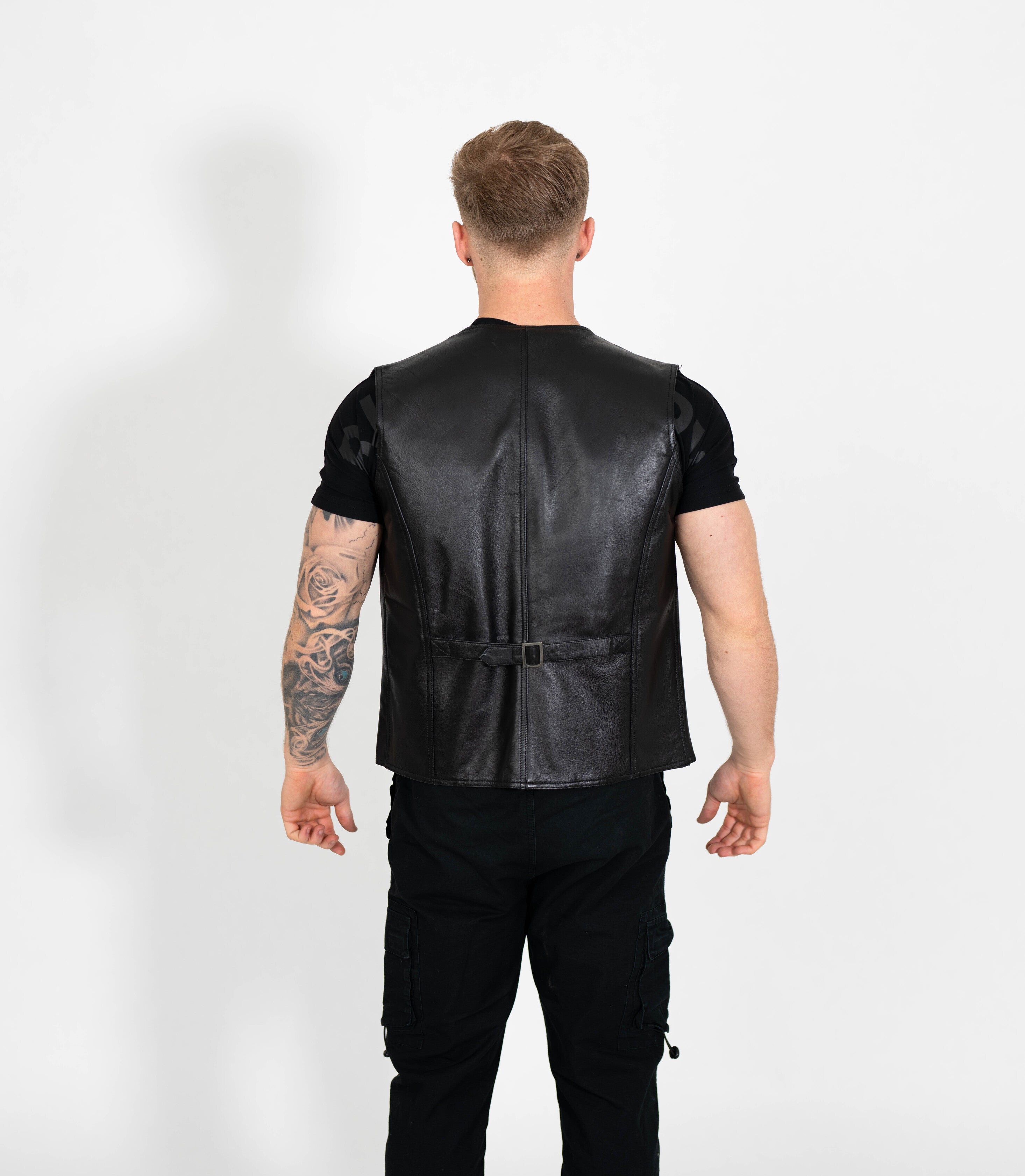 Men's V-Neck Adjustable Leather Waistcoat - Black – Brick Lane