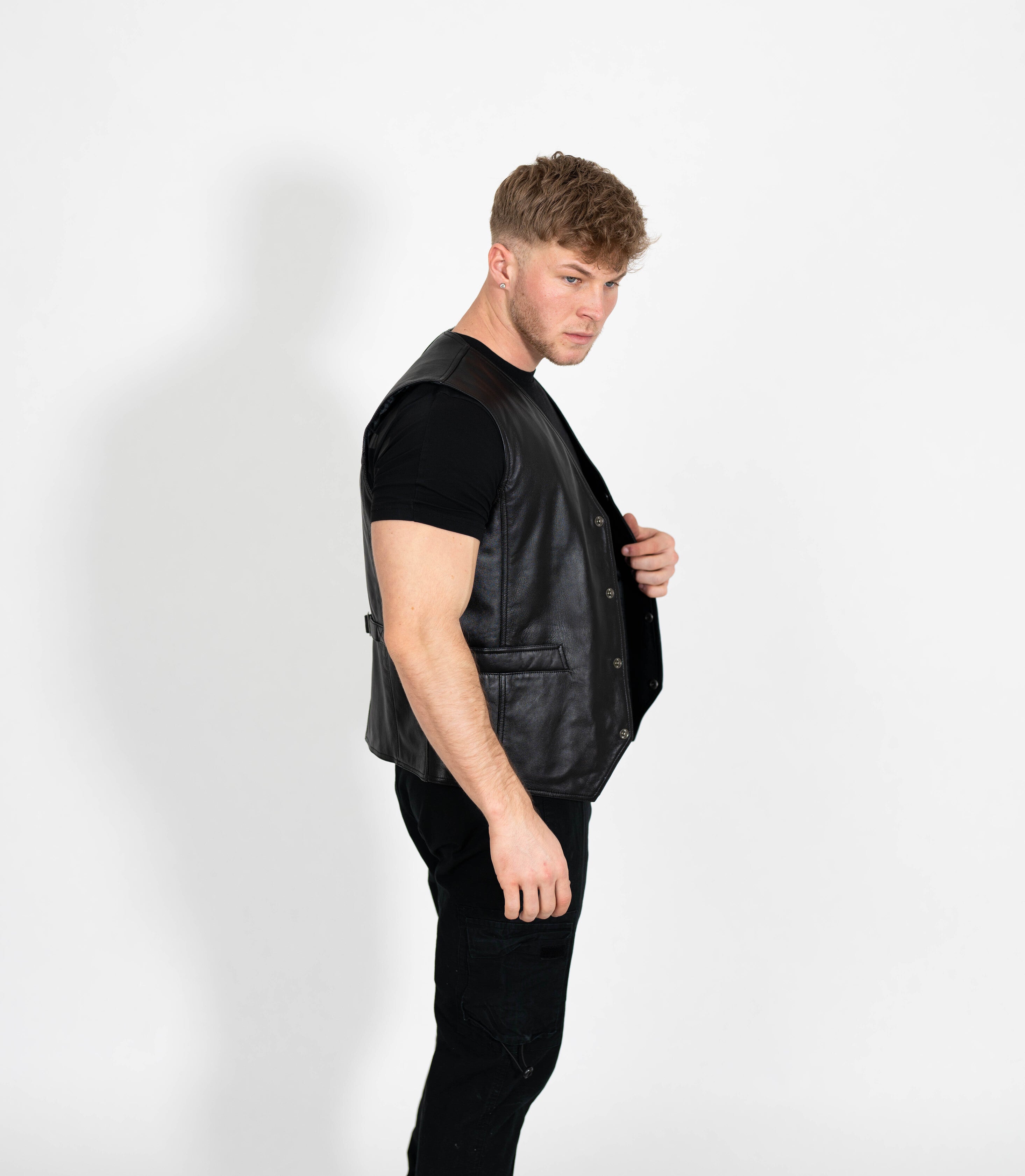 Men's V-Neck Adjustable Leather Waistcoat - Black – Brick Lane