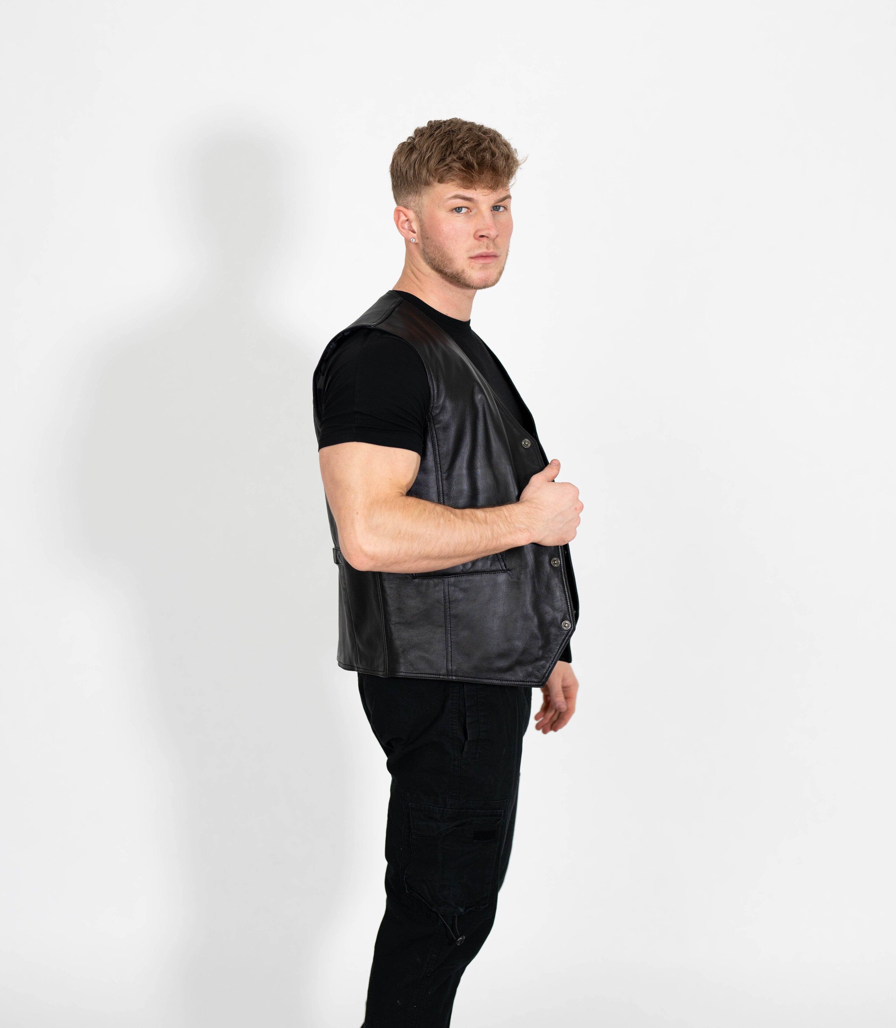 Men's V-Neck Adjustable Leather Waistcoat - Black – Brick Lane