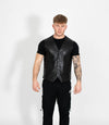 Men's V-Neck Adjustable Leather Waistcoat - Black