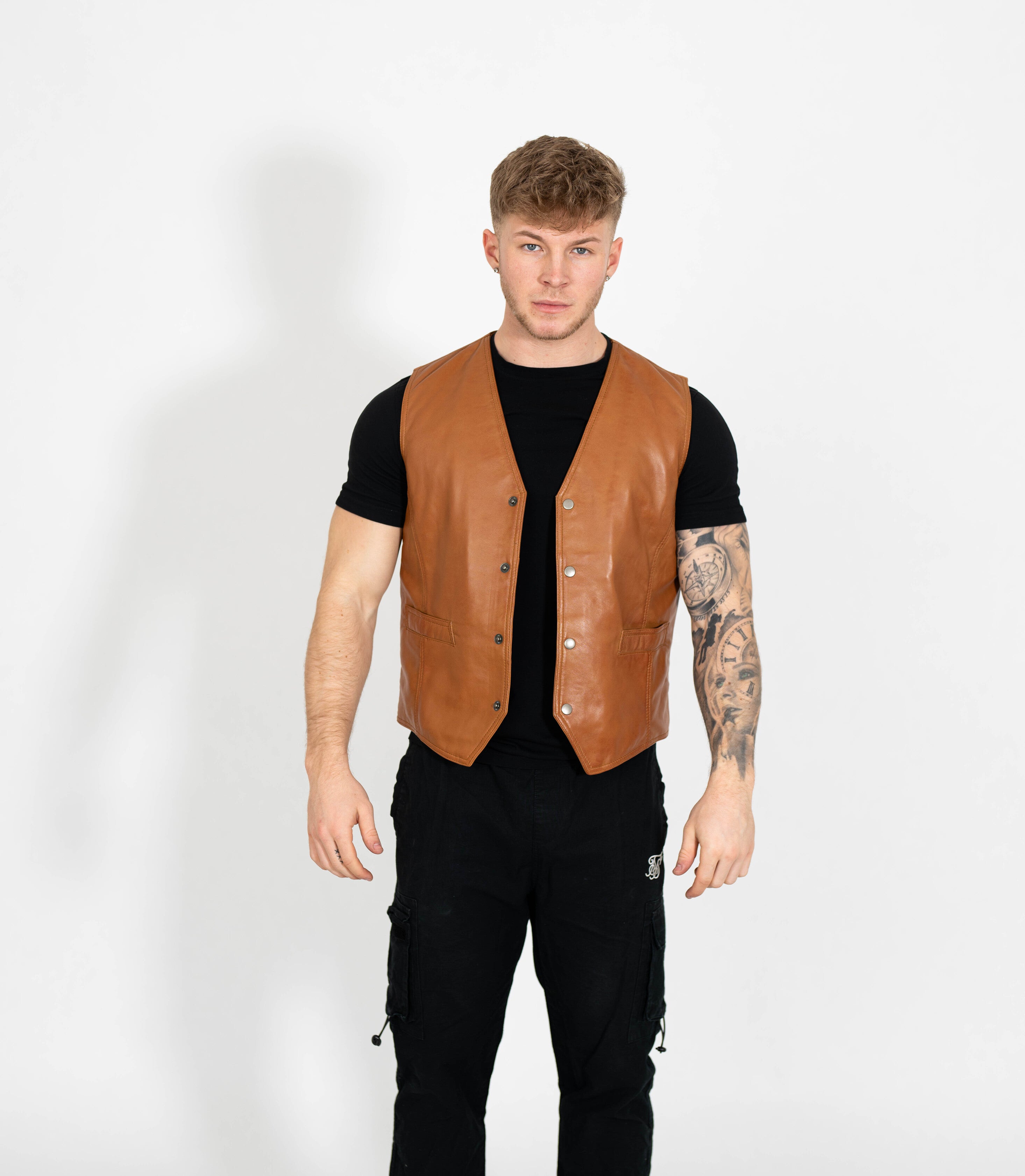 Men's V-Neck Adjustable Leather Waistcoat - Tan – Brick Lane
