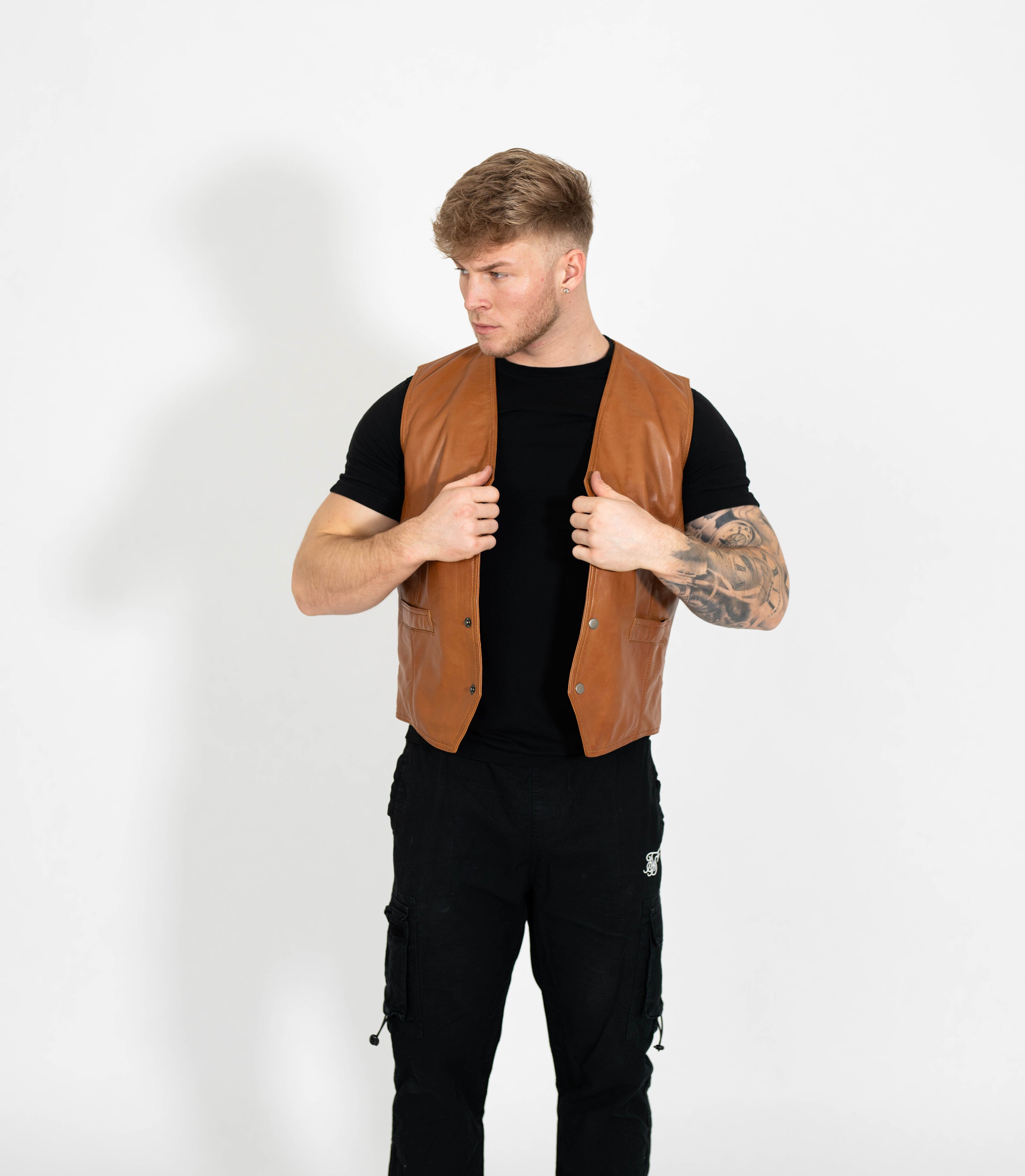 Men's V-Neck Adjustable Leather Waistcoat - Tan – Brick Lane