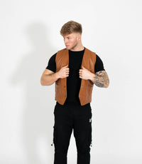 Men's V-Neck Adjustable Leather Waistcoat - Tan