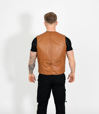 Men's V-Neck Adjustable Leather Waistcoat - Tan