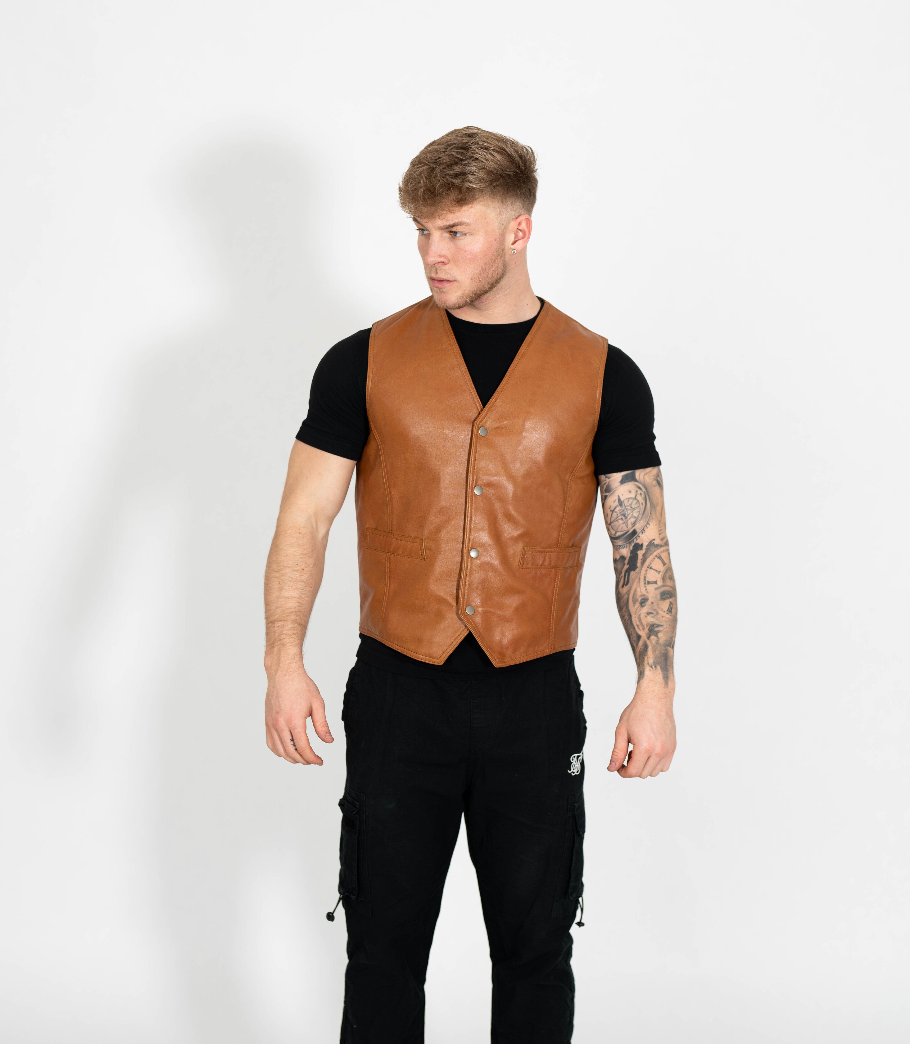 Men's V-Neck Adjustable Leather Waistcoat - Tan – Brick Lane