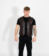 Men's V-Neck Adjustable Leather Waistcoat - Brown