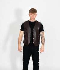 Men's V-Neck Adjustable Leather Waistcoat - Brown