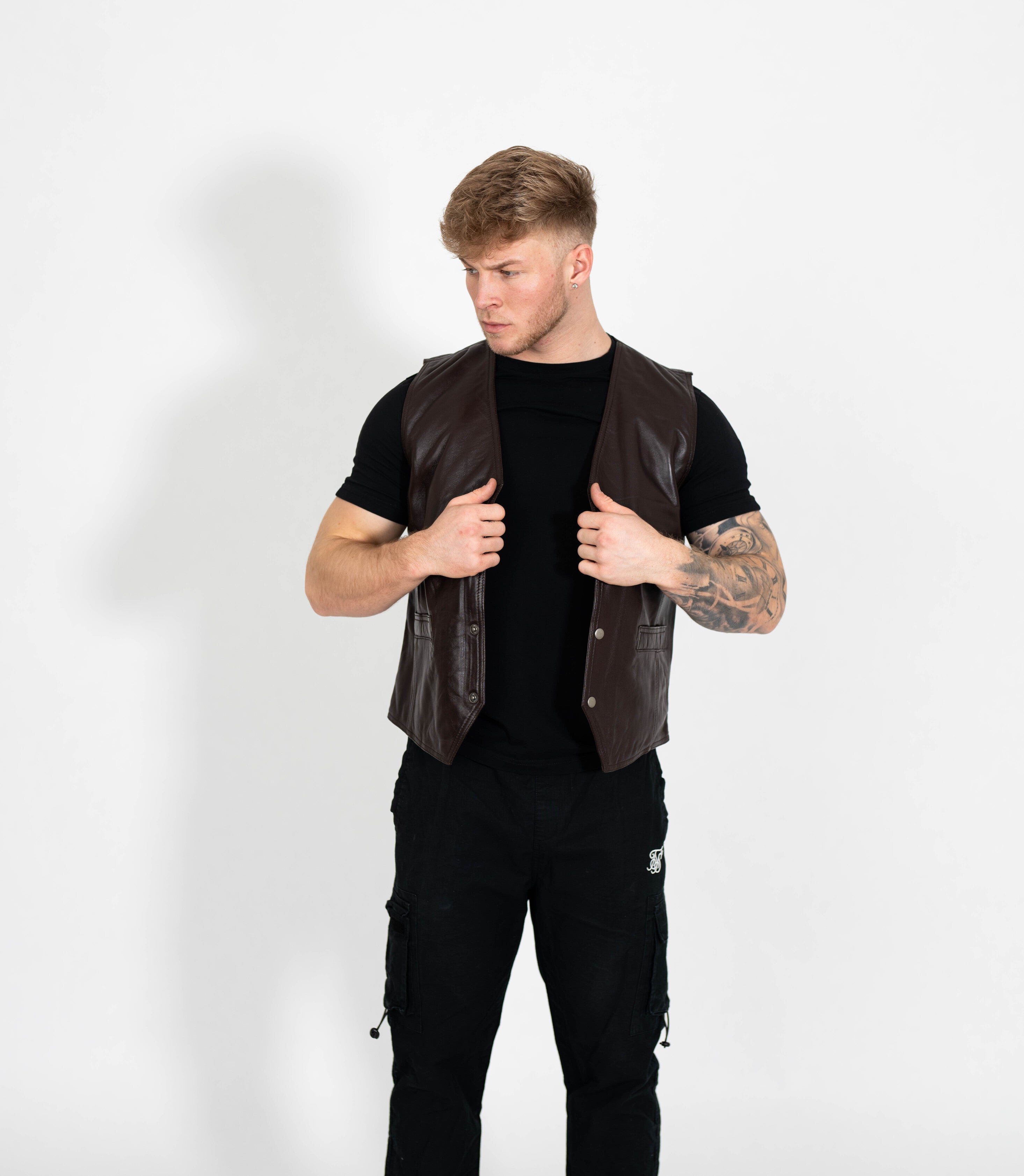 Men's V-Neck Adjustable Leather Waistcoat - Brown – Brick Lane