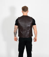 Men's V-Neck Adjustable Leather Waistcoat - Brown