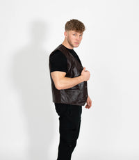 Men's V-Neck Adjustable Leather Waistcoat - Brown