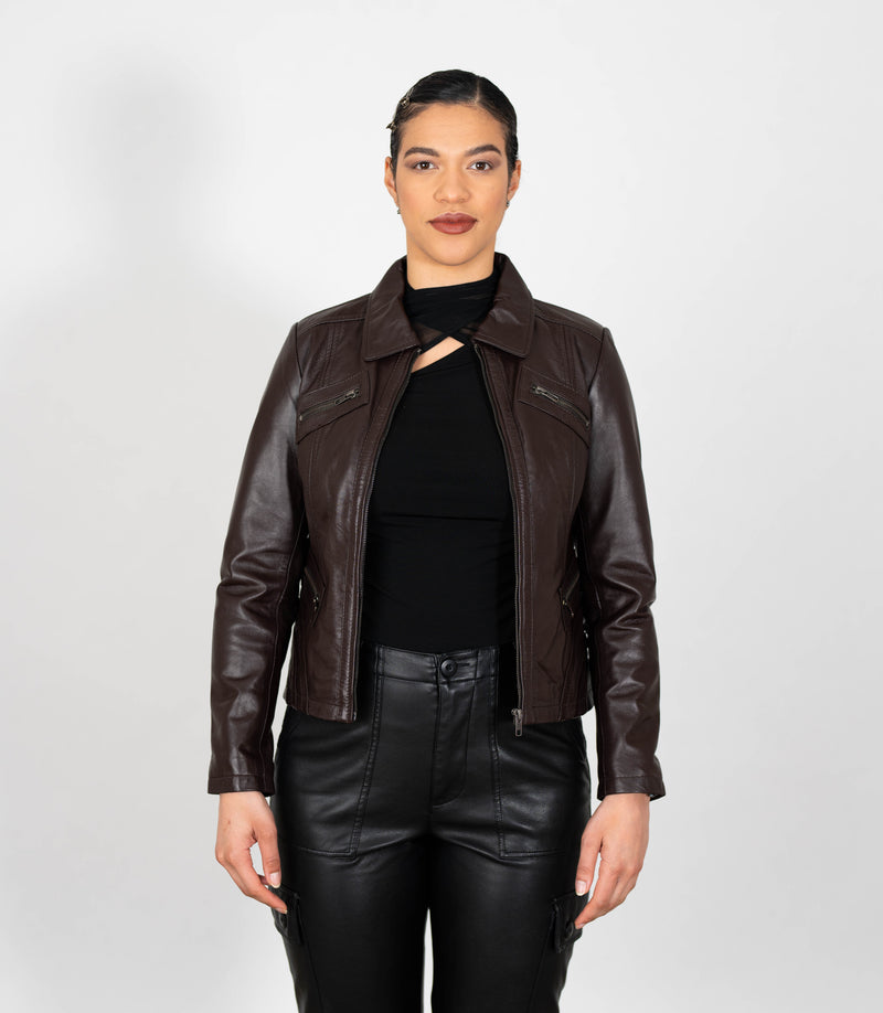 Women's Classic Leather Biker Zip Jacket