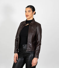 Women's Classic Leather Biker Zip Jacket