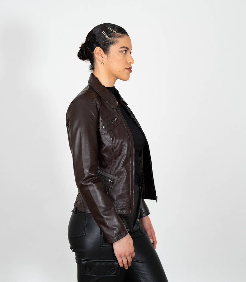Women's Classic Leather Biker Zip Jacket