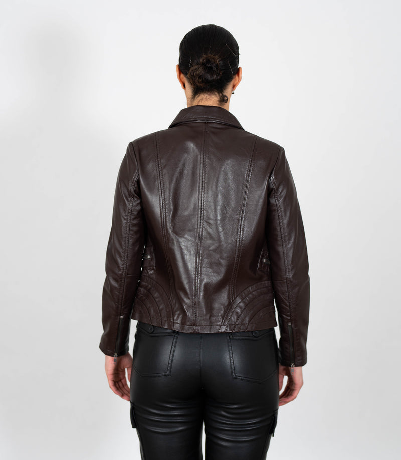 Women's Classic Leather Biker Zip Jacket