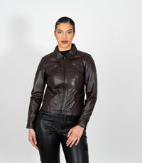 Women's Classic Leather Biker Zip Jacket