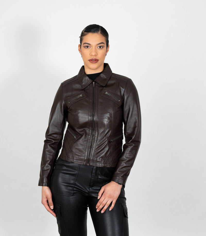 Women's Classic Leather Biker Zip Jacket