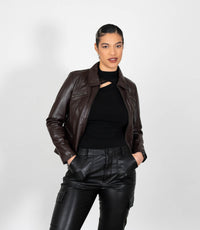 Women's Classic Leather Biker Zip Jacket