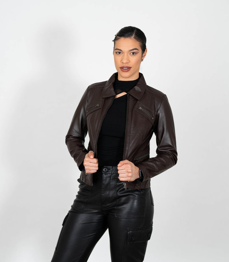 Women's Classic Leather Biker Zip Jacket