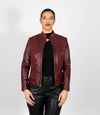 Women's Mandarin Collar Leather Biker Jacket