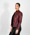 Women's Mandarin Collar Leather Biker Jacket