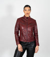 Women's Mandarin Collar Leather Biker Jacket