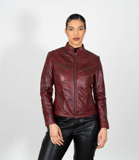 Women's Mandarin Collar Leather Biker Jacket