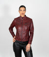 Women's Mandarin Collar Leather Biker Jacket