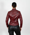 Women's Mandarin Collar Leather Biker Jacket