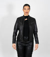 Women's Mandarin Collar Leather Biker Jacket