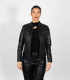 Women's Mandarin Collar Leather Biker Jacket
