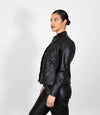 Women's Mandarin Collar Leather Biker Jacket