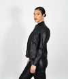 Women's Mandarin Collar Leather Biker Jacket