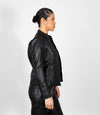 Women's Mandarin Collar Leather Biker Jacket
