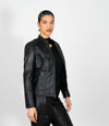 Women's Mandarin Collar Leather Biker Jacket
