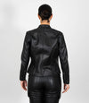 Women's Mandarin Collar Leather Biker Jacket