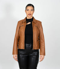 Women's Classic Leather Biker Zip Jacket