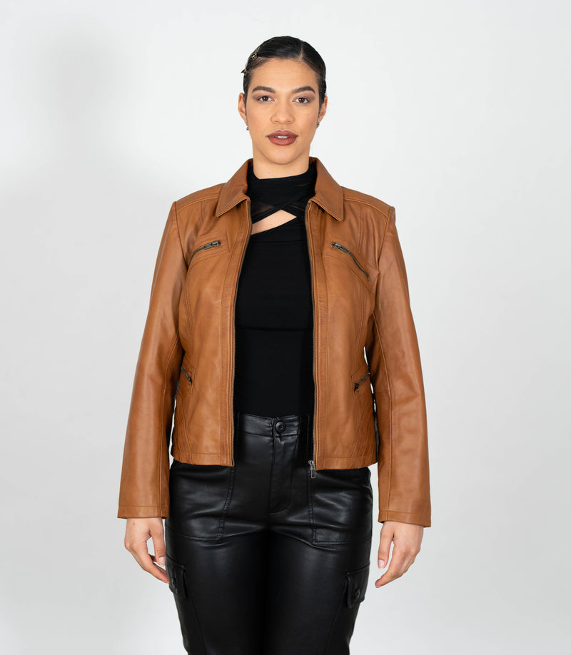 Women's Classic Leather Biker Zip Jacket
