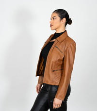 Women's Classic Leather Biker Zip Jacket