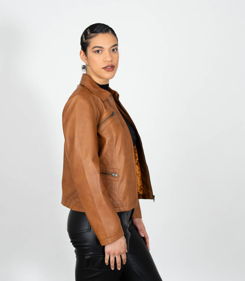 Women's Classic Leather Biker Zip Jacket