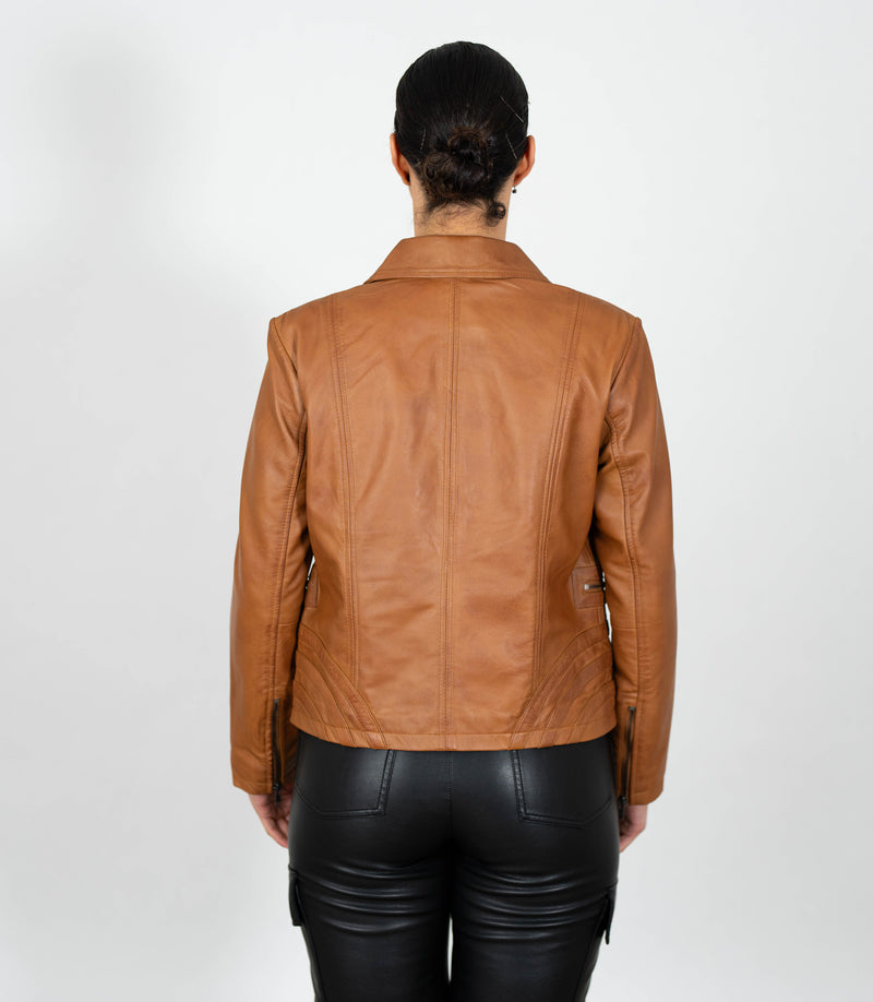 Women's Classic Leather Biker Zip Jacket