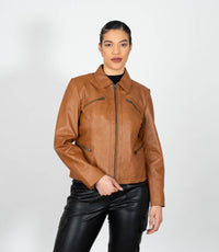 Women's Classic Leather Biker Zip Jacket
