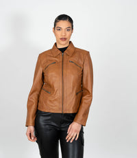 Women's Classic Leather Biker Zip Jacket