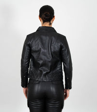 Women's Classic Leather Biker Zip Jacket